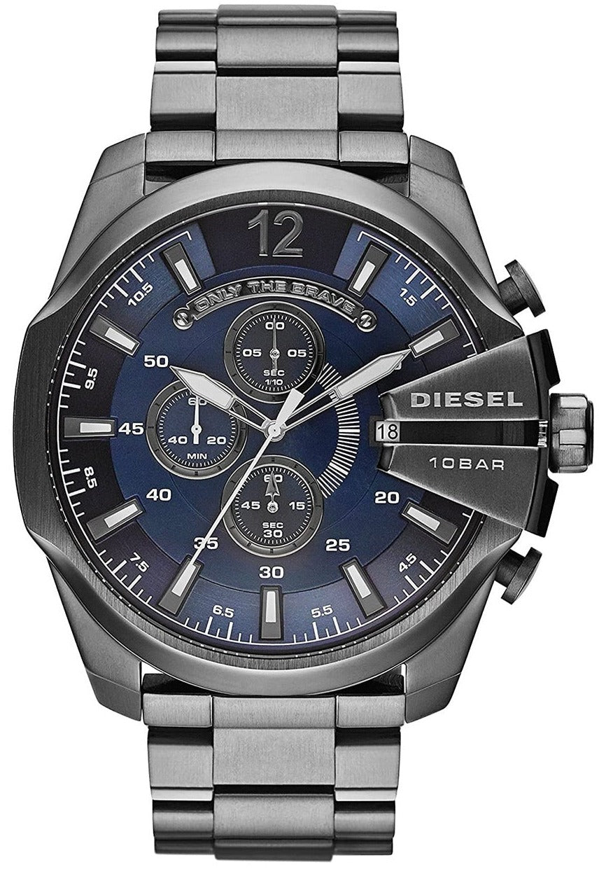 Diesel DZ4329 Mega Chief Chronograph Men's Watch – Blue Dial & Black Stainless Steel Strap