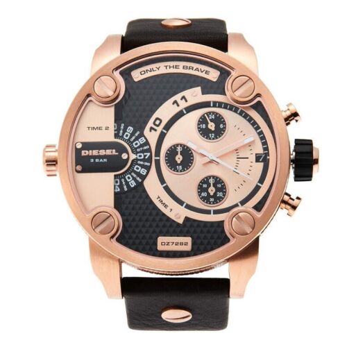 Diesel DZ7282 Little Daddy Men's Watch – Black & Gold Dial & Black Leather Strap
