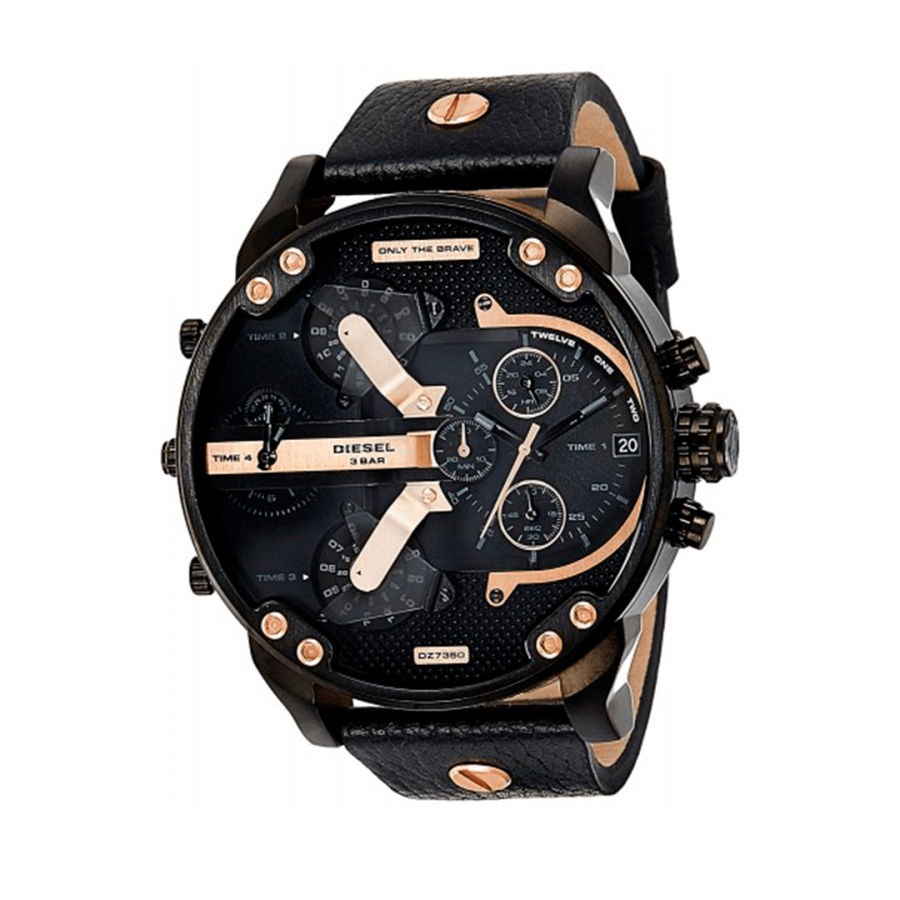 Diesel DZ7350 Mr. Daddy 2.0 Chronograph Men's Watch – Black Dial & Black Leather Strap