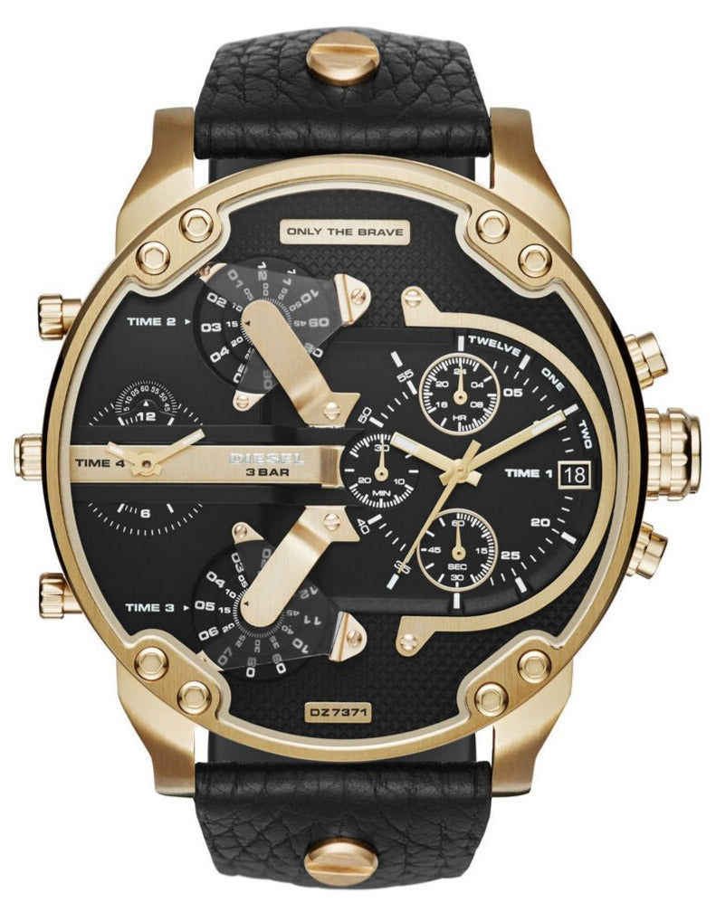Diesel DZ7371 Mr. Daddy Chronograph Men's Watch – Black Dial & Black Leather Strap