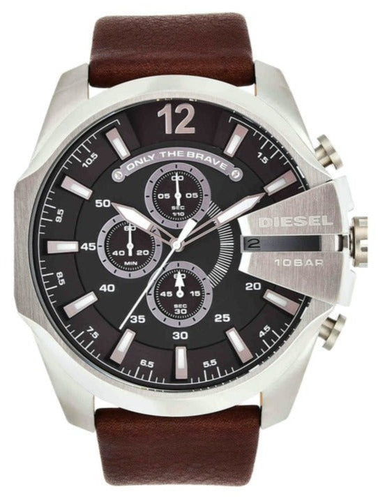 Diesel DZ4290 Mega Chief Chronograph Men's Watch – Black Dial & Brown Leather Strap