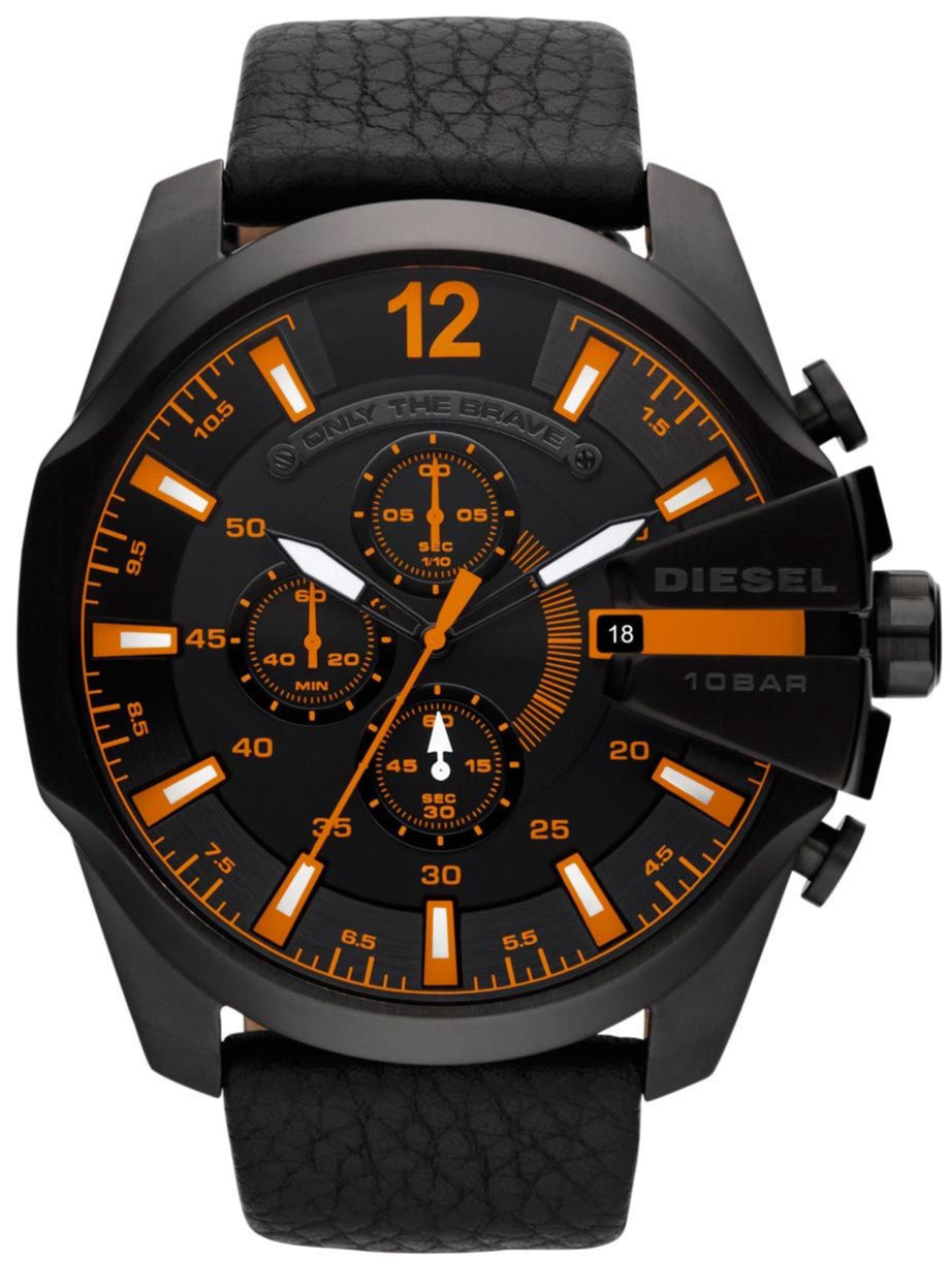 Diesel DZ4291 Mega Chief Chronograph Men's Watch – Black Dial & Black Leather Strap