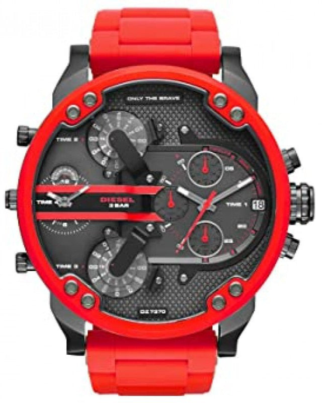 Diesel DZ7370 Mr. Daddy 2.0 Chronograph Men's Watch – Black Dial & Red Silicone Strap