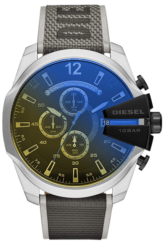 Diesel DZ4523 Mega Chief Chronograph Men's Watch – Black Dial & Grey Nylon Strap