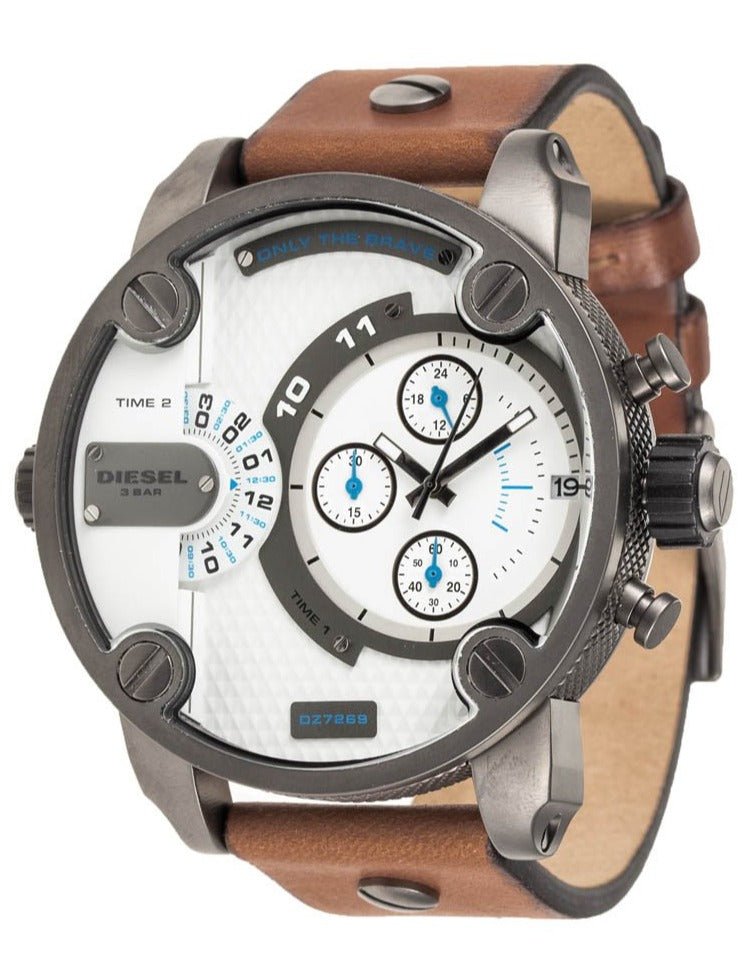 Diesel DZ7269 SBA Dual Time Chronograph Men's Watch – White Dial & Brown Leather Strap