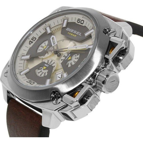 Diesel DZ7343 BAMF Chronograph Men's Watch – Beige Dial & Brown Leather Strap