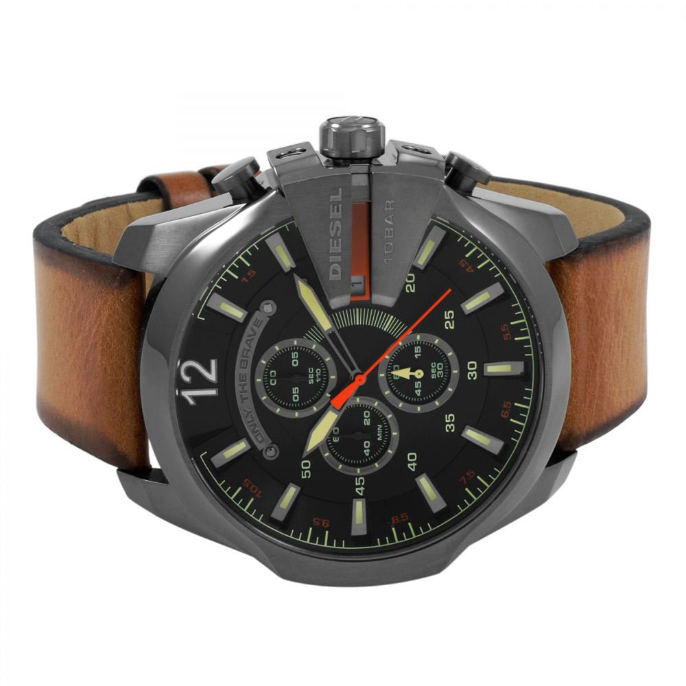 Diesel DZ4343 Mega Chief Chronograph Men's Watch – Black Dial & Brown Leather Strap