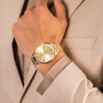 Armani Exchange Cayde AX2707 Men's Analog Watch – Gold Dial with Coordinated Gold Stainless Steel Strap