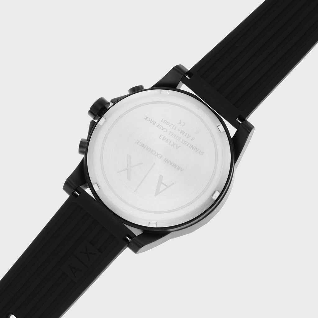 Armani Exchange Outerbanks AX1343 Men's Chronograph Watch – Black Dial with Black Silicone Strap