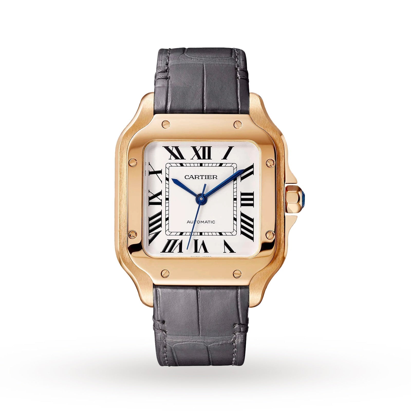Santos de Cartier Medium Model | 35mm, 18K Rose Gold, Alligator Leather, Silver Dial