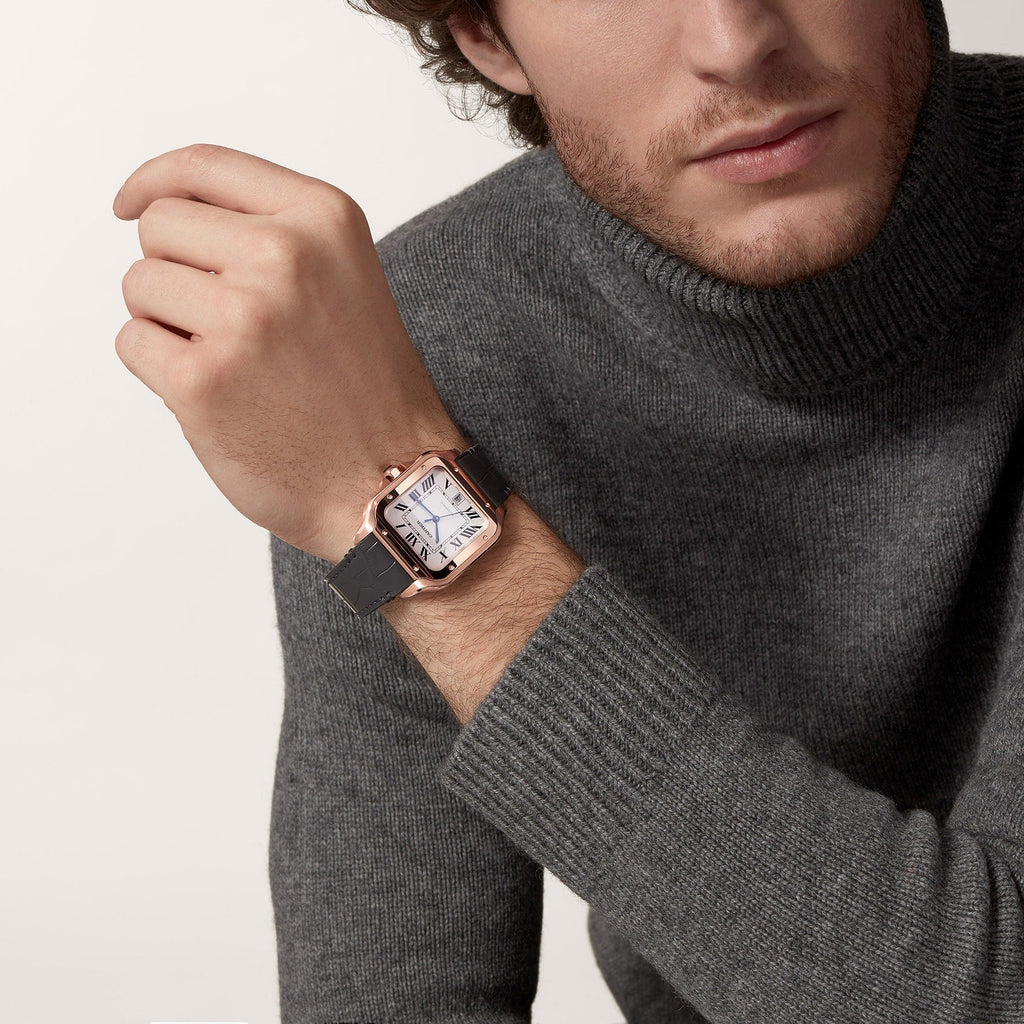 Santos de Cartier Large Model | 40mm, 18K Rose Gold, Alligator Leather, Silver Dial
