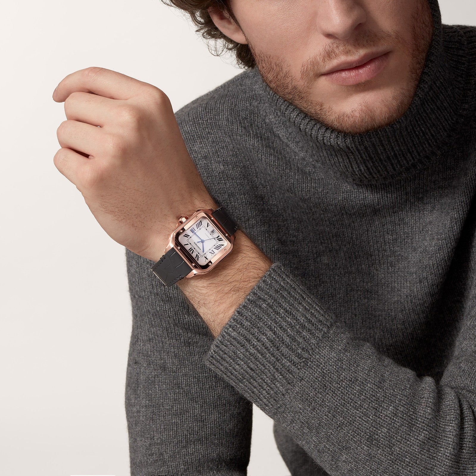 Santos de Cartier Large Model | 40mm, 18K Rose Gold, Alligator Leather, Silver Dial