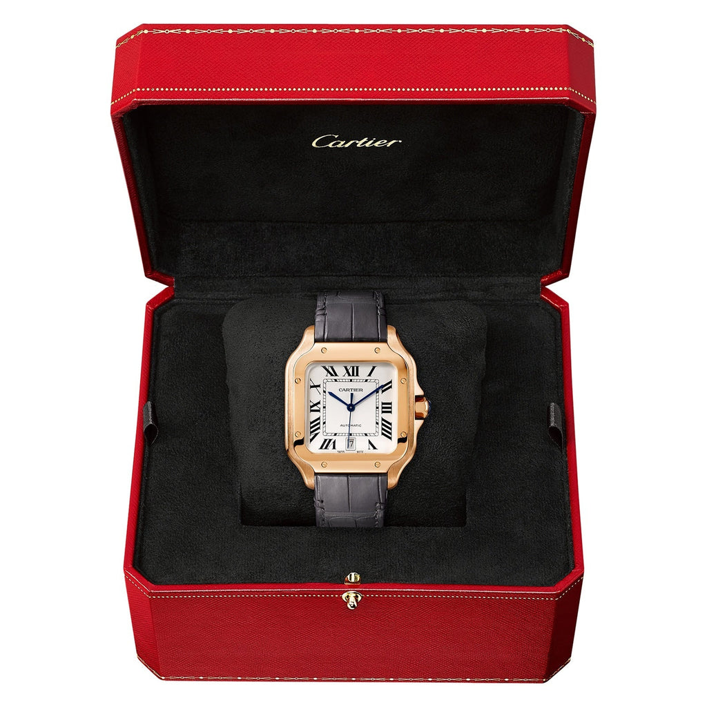 Santos de Cartier Large Model | 40mm, 18K Rose Gold, Alligator Leather, Silver Dial