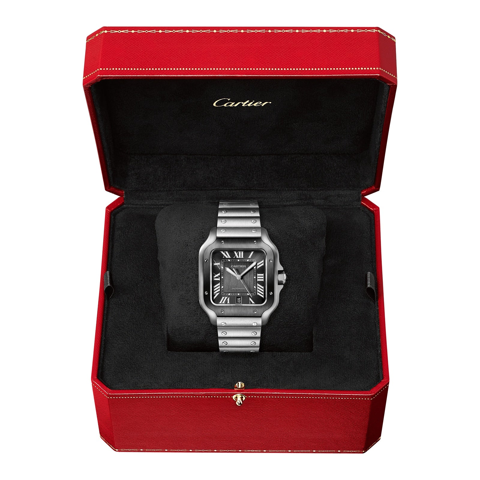 Santos de Cartier Large Model | 40mm, Two-Tone Steel & ADLC, Steel, Grey Dial