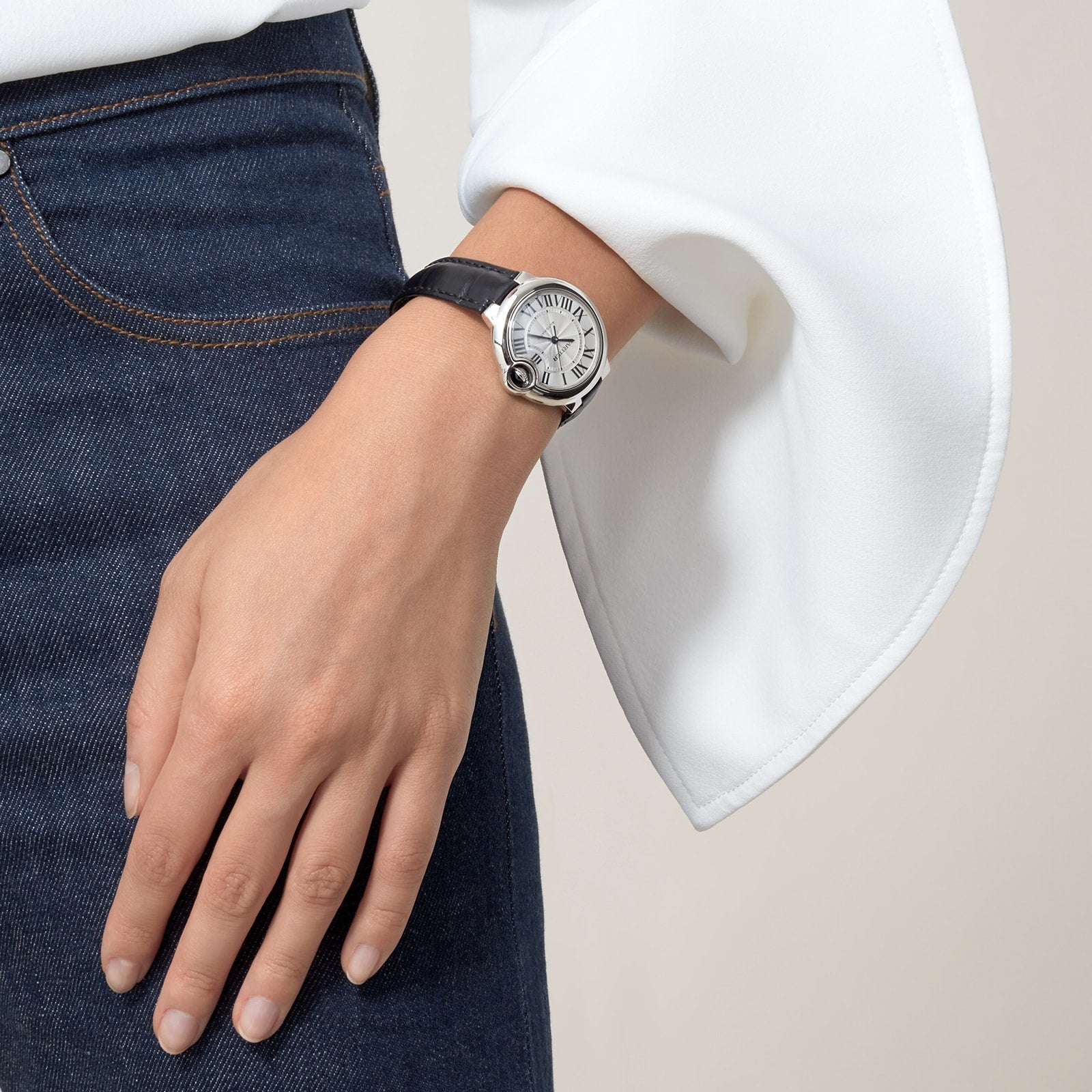Ballon Bleu de Cartier 33 | 33mm, Steel, Alligator Leather, Silver Dial