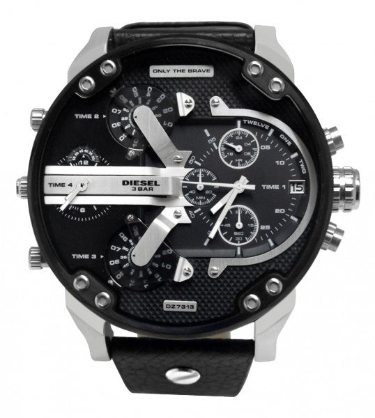 Diesel DZ7313 Mr. Daddy Chronograph Men's Watch – Black Dial & Black Leather Strap