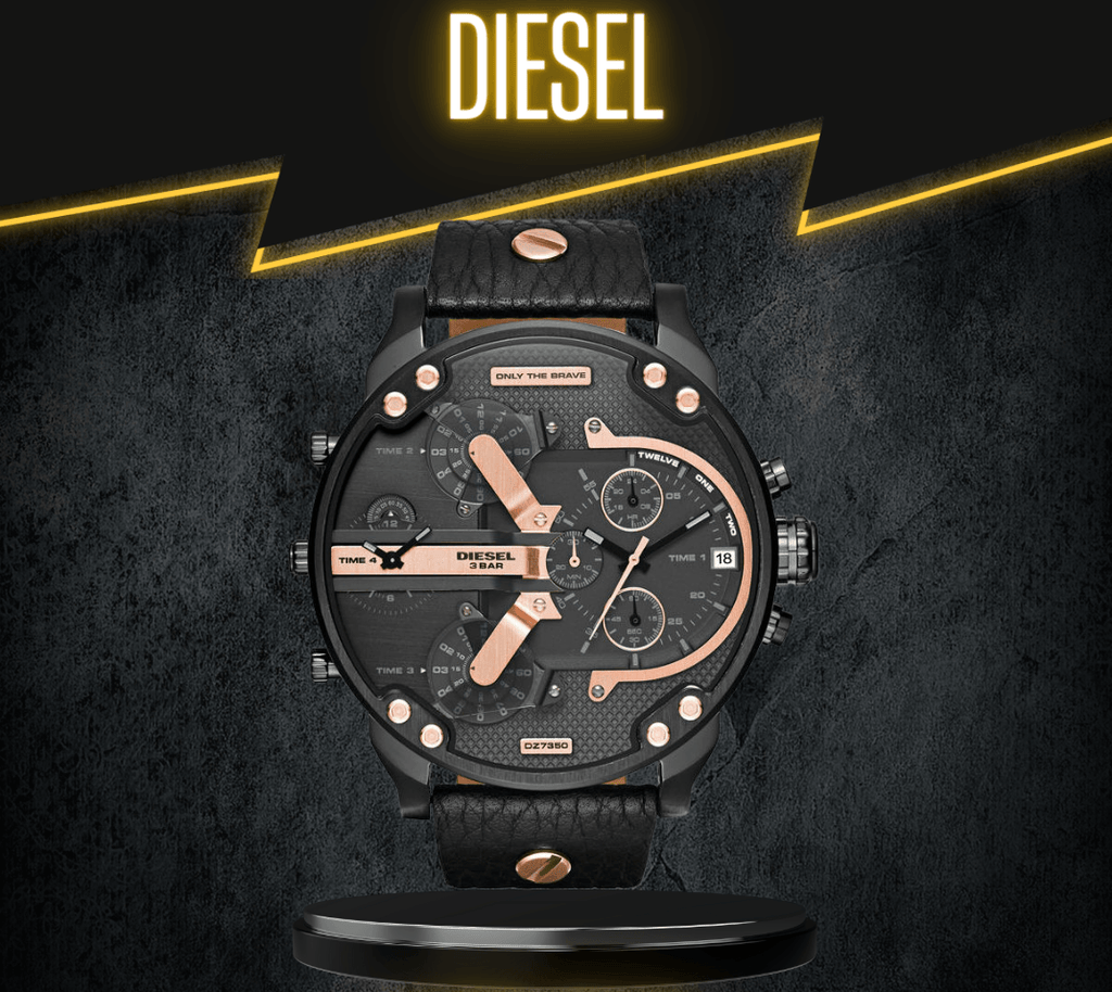Diesel DZ7350 Mr. Daddy 2.0 Chronograph Men's Watch – Black Dial & Black Leather Strap