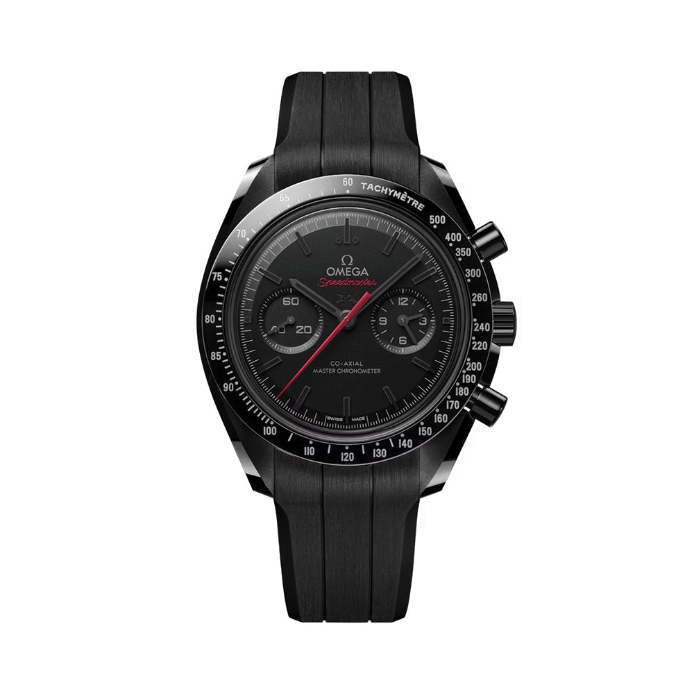 OMEGA Speedmaster Dark Side of the Moon Black Ceramic 44.25mm - Full Black w/ Red Seconds Hand on Rubber Strap