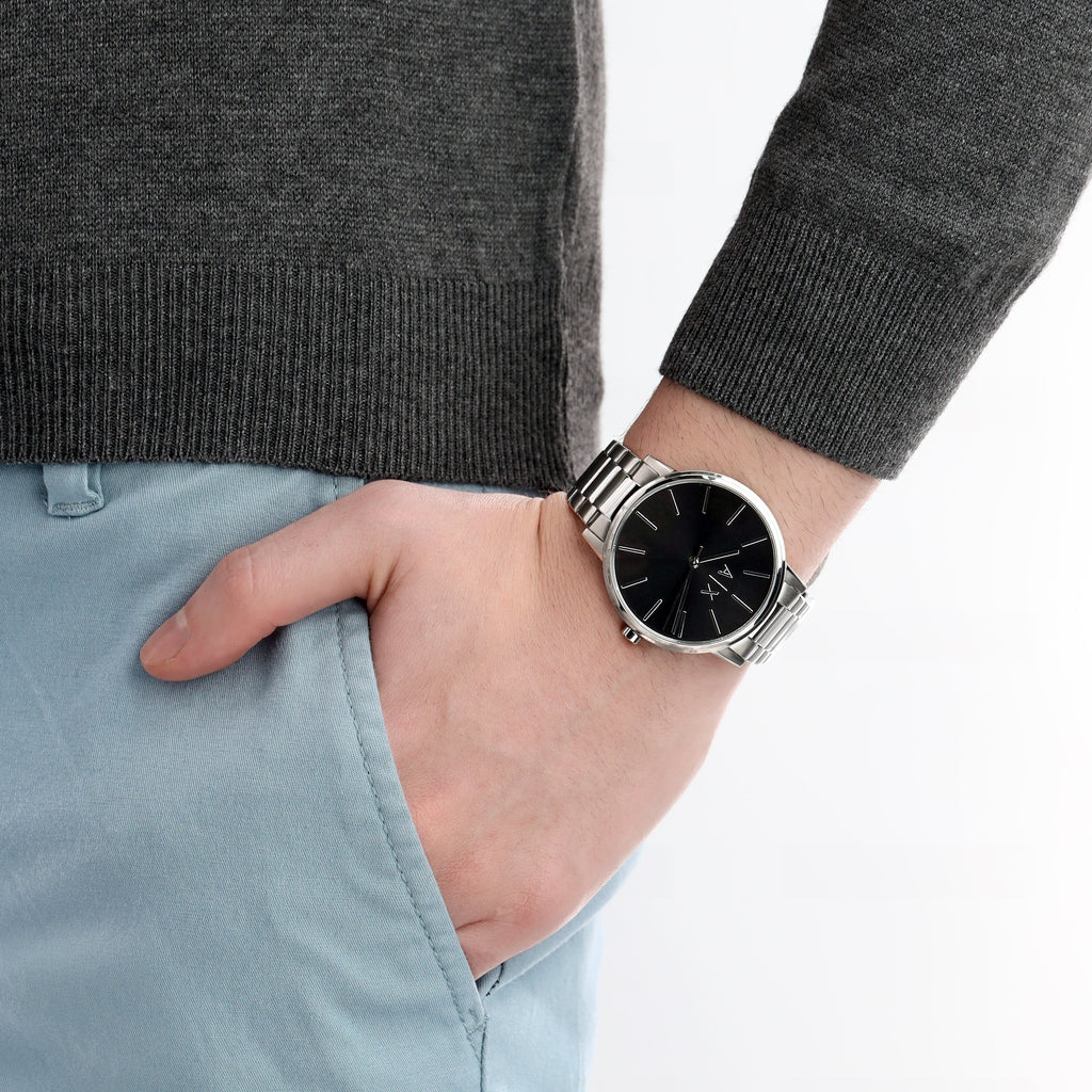 Armani Exchange Cayde AX2700 Men's Analog Watch – Black Dial with Silver Stainless Steel Bracelet