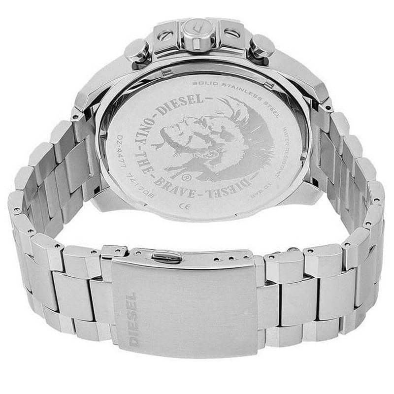 Diesel DZ4477 Mega Chief Chronograph Men's Watch – White Dial & Silver Stainless Steel Strap