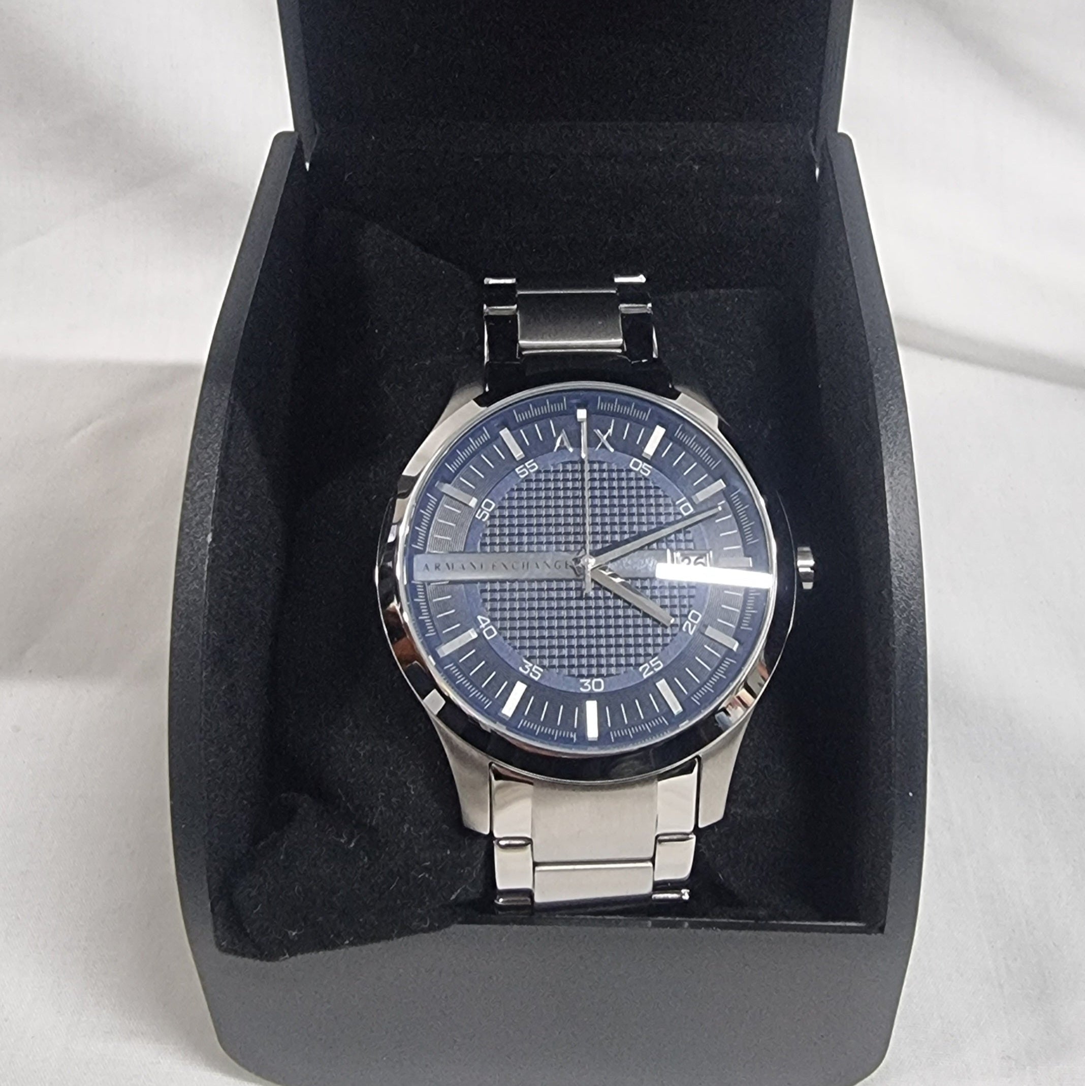 Armani Exchange Hampton AX2132 Men's Chronograph – Blue Dial with Silver Stainless Steel Bracelet