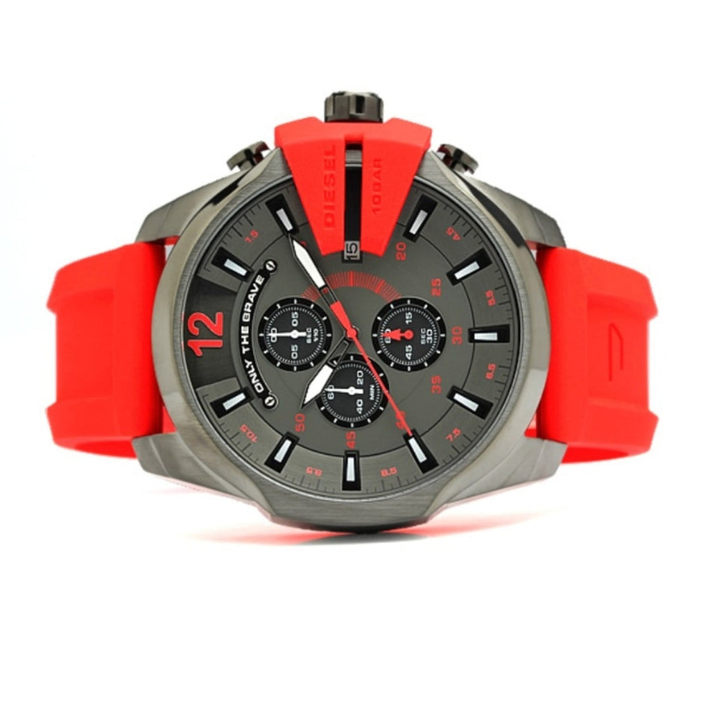 Diesel DZ4427 Mega Chief Chronograph Men's Watch – Black Dial & Red Silicone Strap