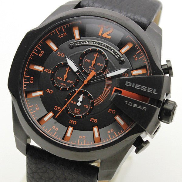 Diesel DZ4291 Mega Chief Chronograph Men's Watch – Black Dial & Black Leather Strap