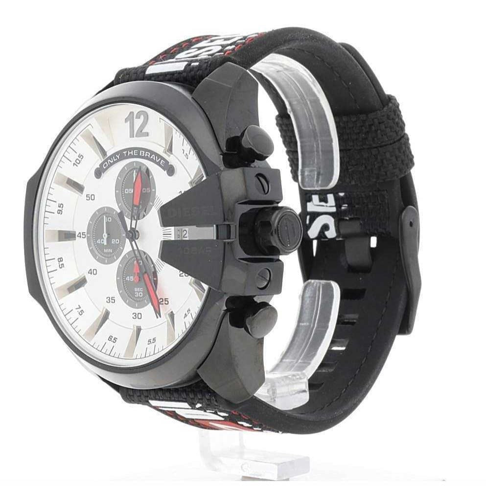 Diesel DZ4512 Mega Chief Chronograph Men's Watch – Silver Dial & Black Leather Strap