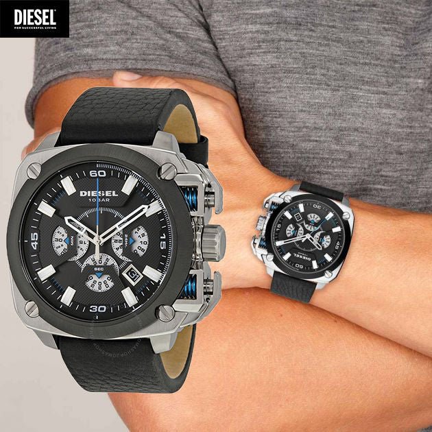 Diesel DZ7345 BAMF Chronograph Men's Watch – Black Dial & Black Leather Strap