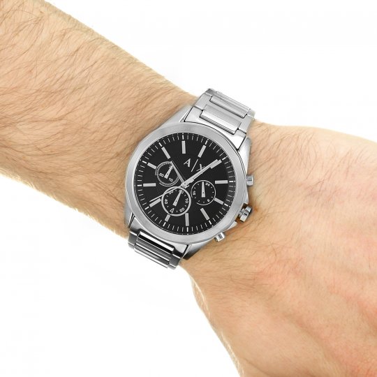 Armani Exchange Drexler AX2600 Men's Chronograph Watch – Black Dial with Silver Stainless Steel Strap
