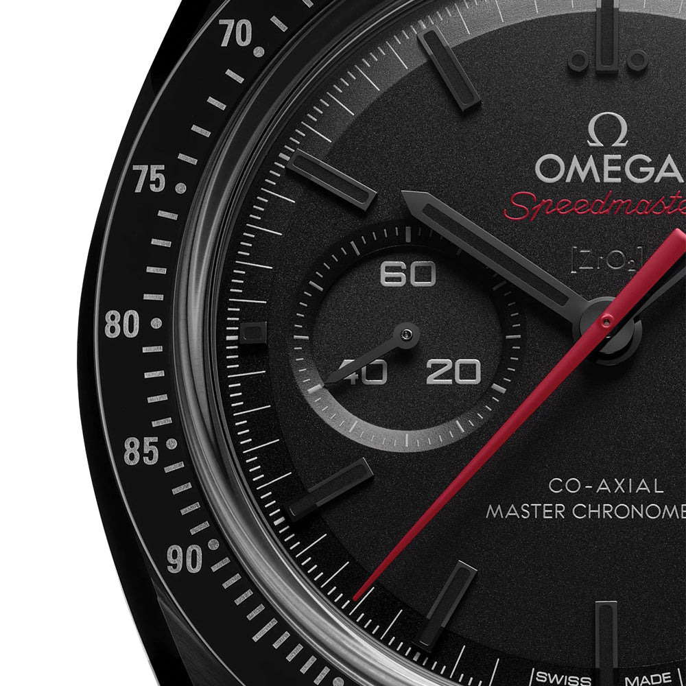 OMEGA Speedmaster Dark Side of the Moon Black Ceramic 44.25mm - Full Black w/ Red Seconds Hand on Rubber Strap
