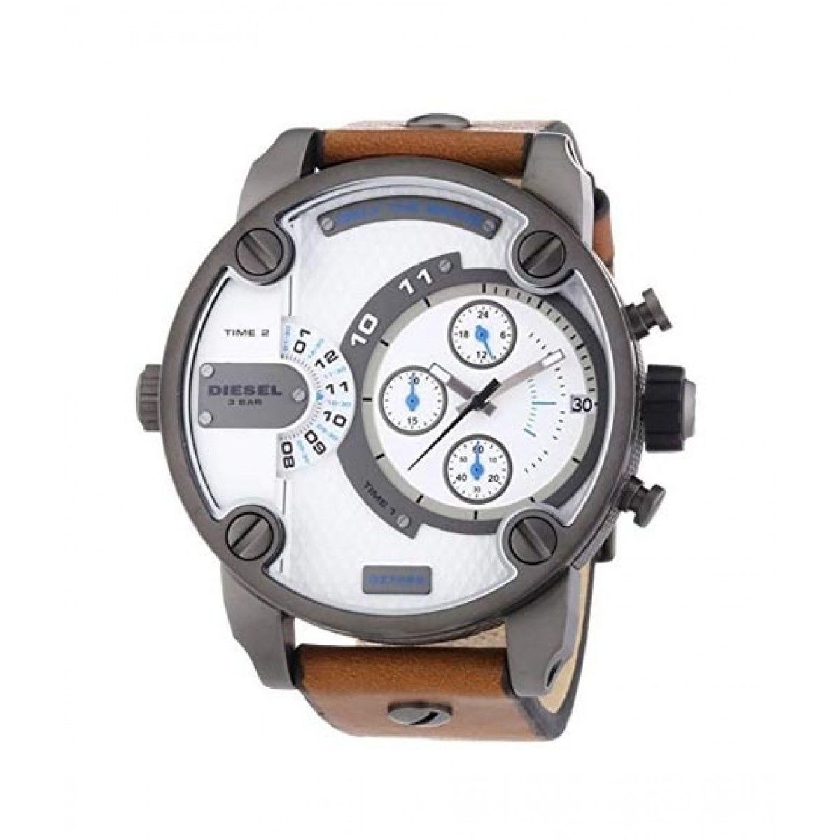 Diesel DZ7269 SBA Dual Time Chronograph Men's Watch – White Dial & Brown Leather Strap