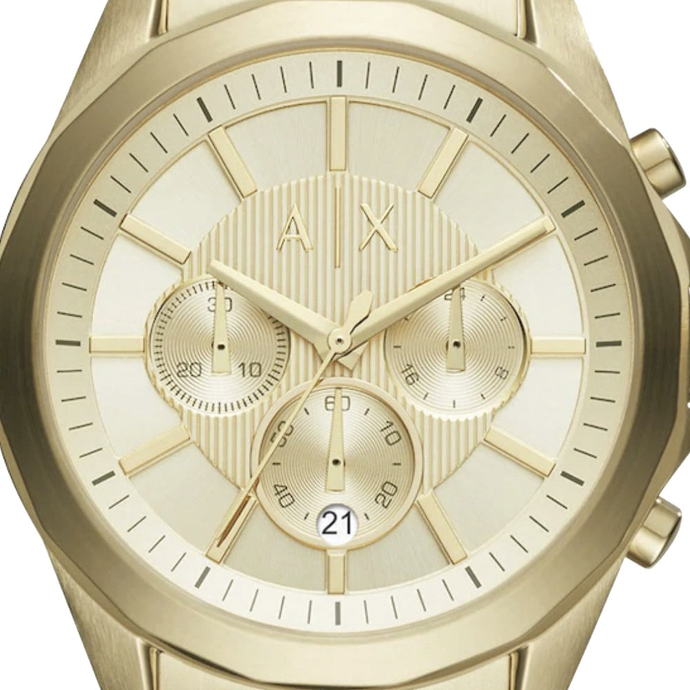 Armani Exchange Drexler AX2602 Men's Chronograph Watch – Gold Dial with Gold Stainless Steel Strap