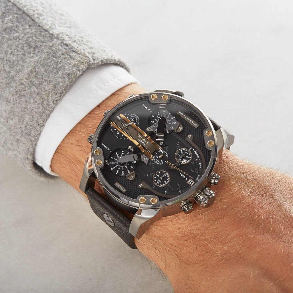 Diesel DZ7348 Mr. Daddy 2.0 Chronograph Men's Watch – Black Dial & Black Leather Strap
