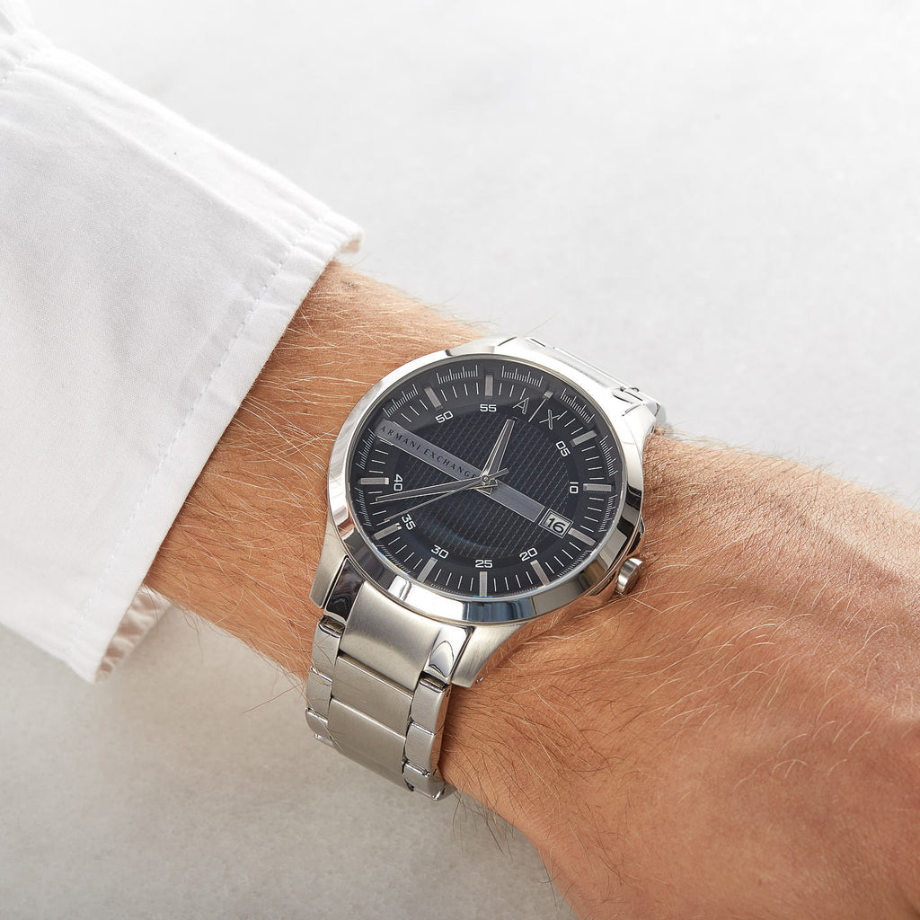 Armani Exchange Hampton AX2103 Men's Chronograph Watch – Black Dial with Silver-Tone Stainless Steel Strap