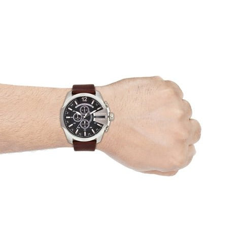 Diesel DZ4290 Mega Chief Chronograph Men's Watch – Black Dial & Brown Leather Strap