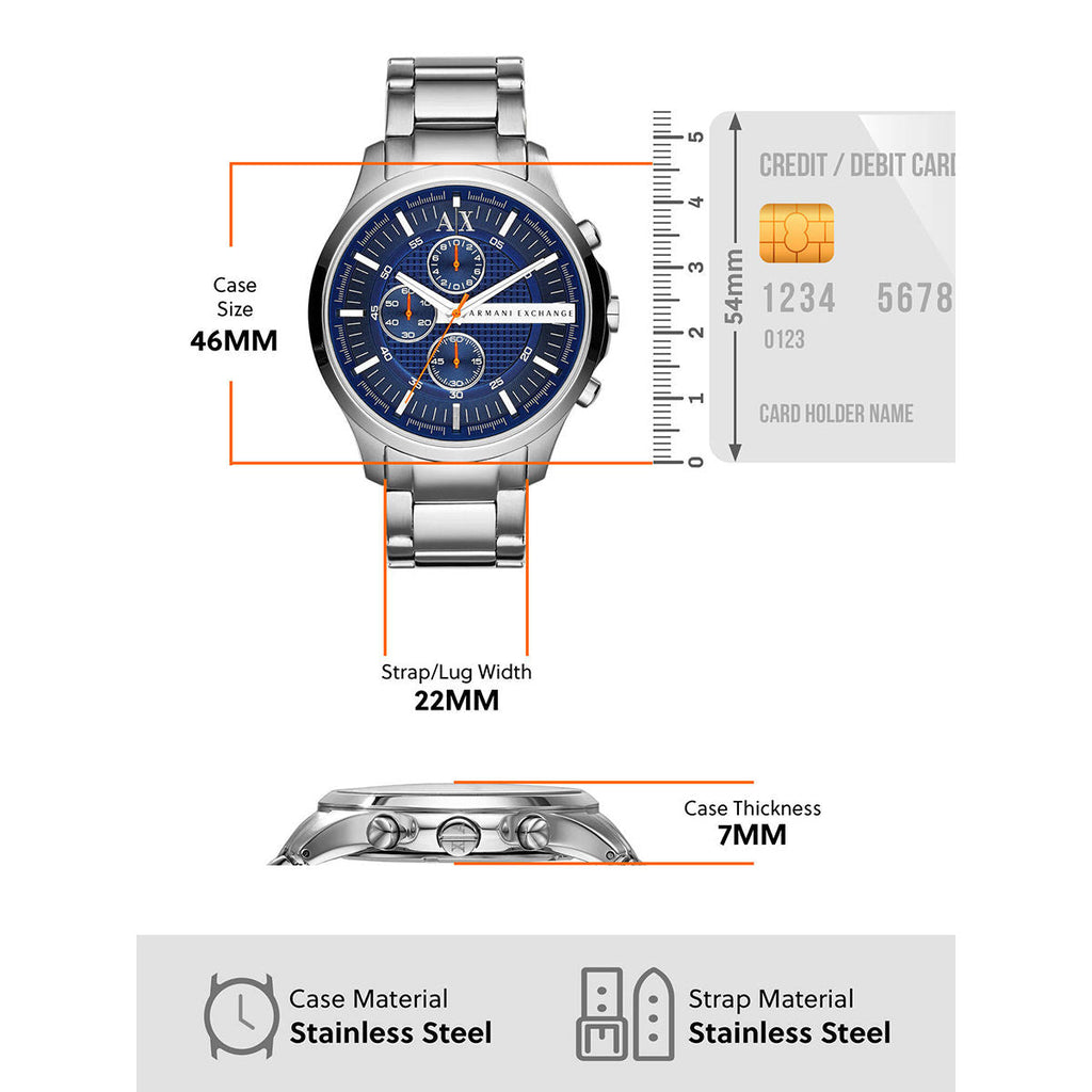 Armani Exchange Hampton AX2155 Men's Chronograph Watch – Blue Dial with Silver Stainless Steel Strap
