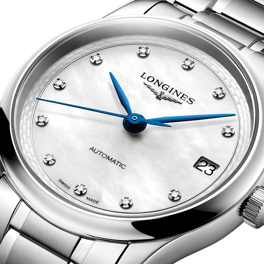 longines Master 34mm - White, Mother-of-Pearl, Diamond-Set on Bracelet