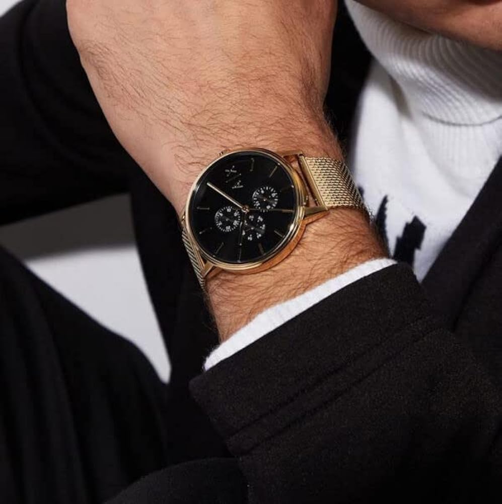 Armani Exchange Cayde AX2715 Men's Chronograph – Black Dial with Gold Mesh Stainless Steel Strap