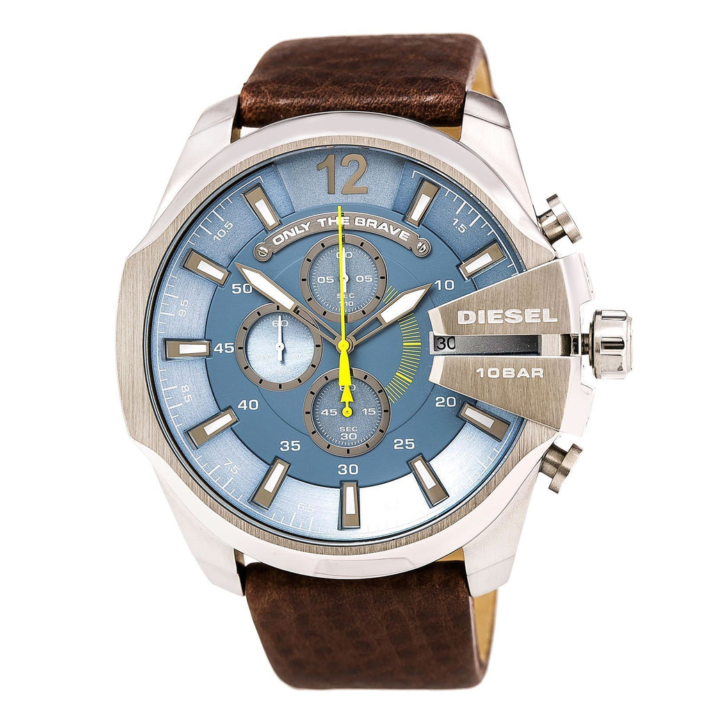 Diesel DZ4281 Mega Chief Chronograph Men's Watch – Blue Dial & Brown Leather Strap