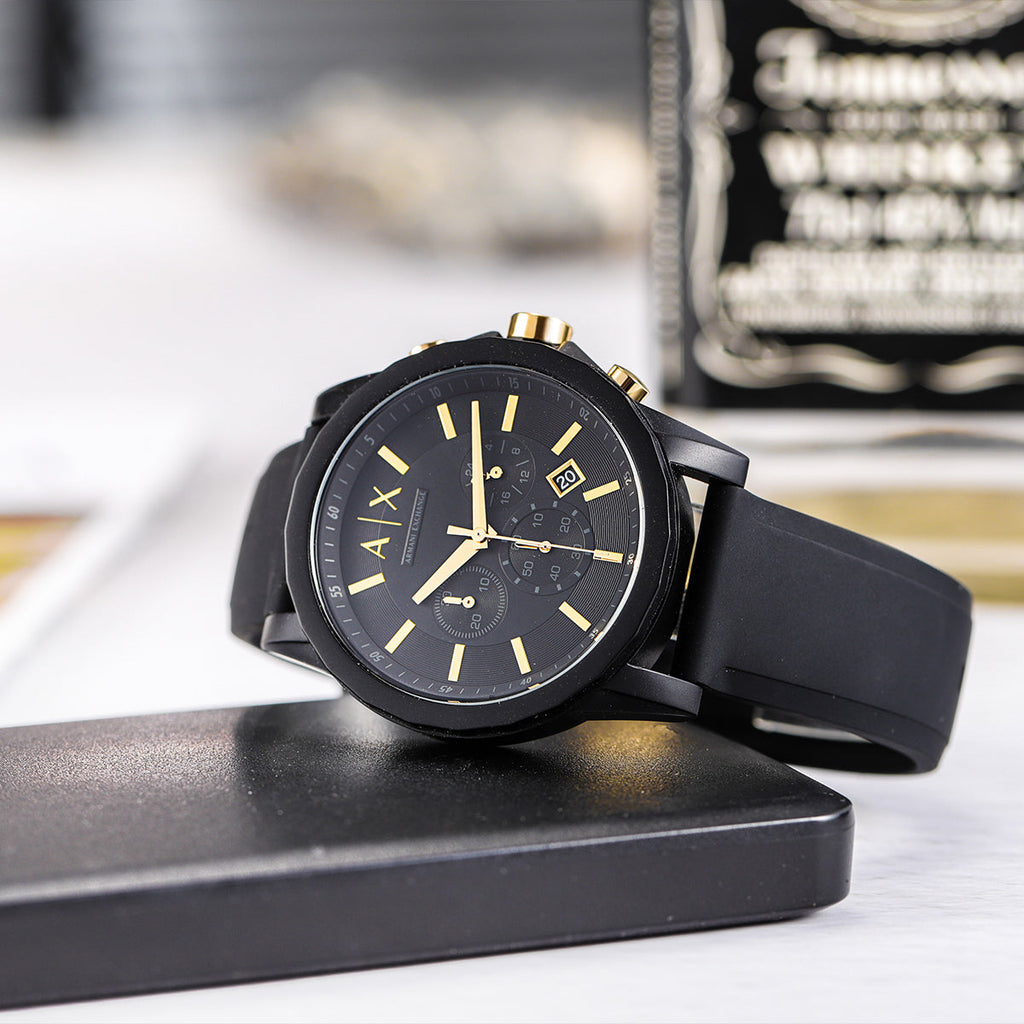Armani Exchange Outerbanks AX7105 Men's Chronograph Watch – Black Dial with Black Stainless Steel Strap