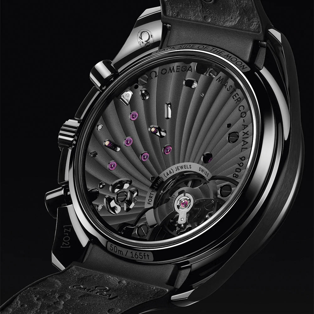 OMEGA Speedmaster Dark Side of the Moon Black Ceramic 44.25mm - Full Black w/ Red Seconds Hand on Rubber Strap