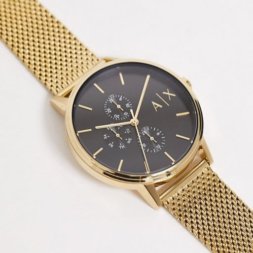 Armani Exchange Cayde AX2715 Men's Chronograph – Black Dial with Gold Mesh Stainless Steel Strap