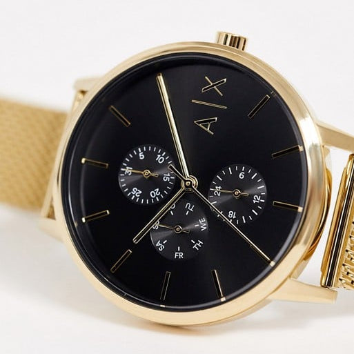 Armani Exchange Cayde AX2715 Men's Chronograph – Black Dial with Gold Mesh Stainless Steel Strap