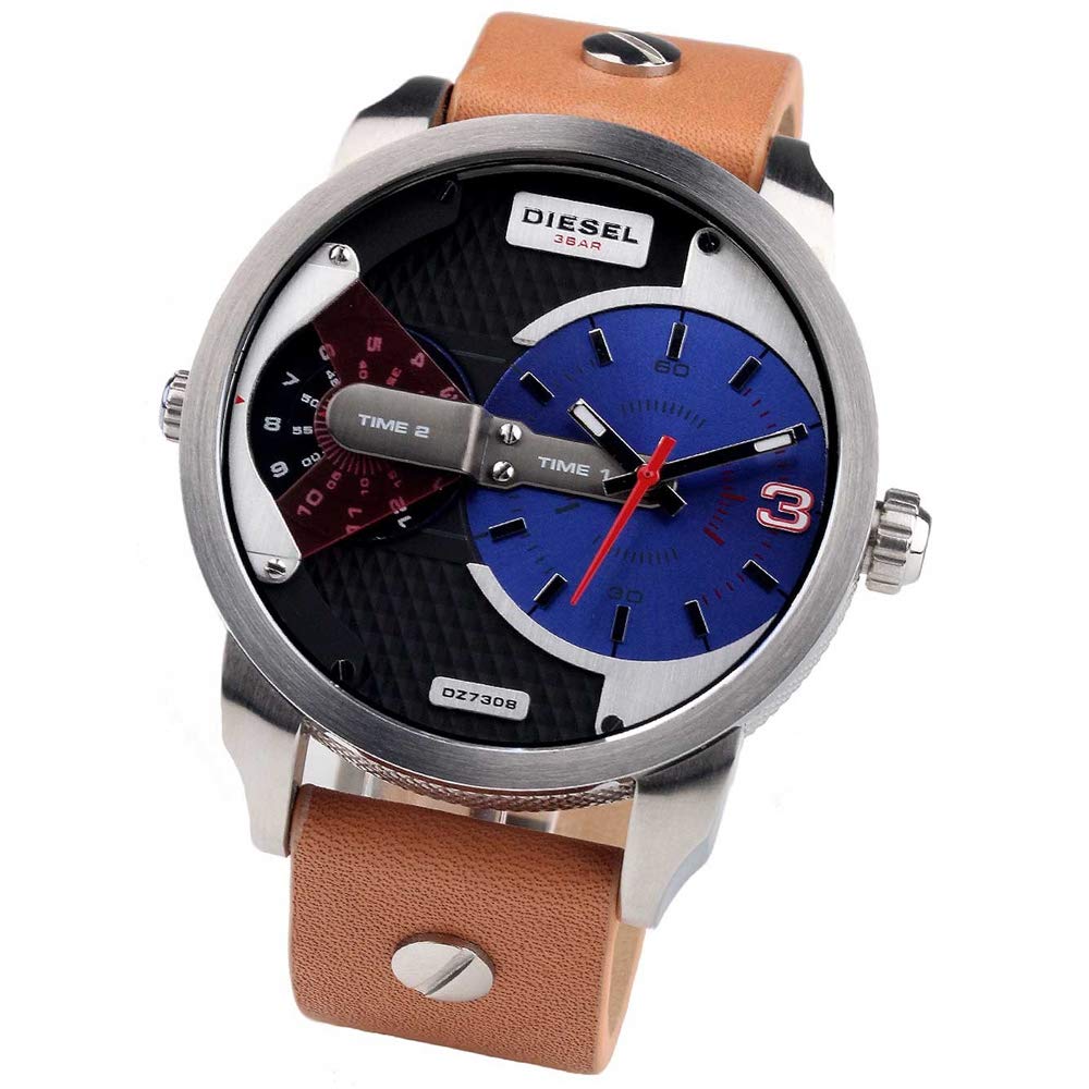 Diesel DZ7308 Mini Daddy Chronograph Men's Watch – Blue & Black Dial & Brown Leather Strap