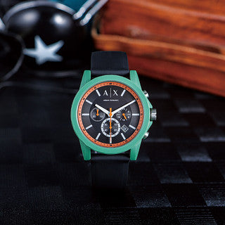 Armani Exchange Outerbanks AX1348 Men's Chronograph Watch – Black Dial with Black Silicone Strap
