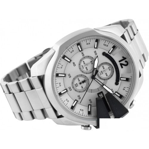 Diesel DZ4501 Mega Chief Chronograph Men's Watch – Silver Dial & Silver Stainless Steel Strap