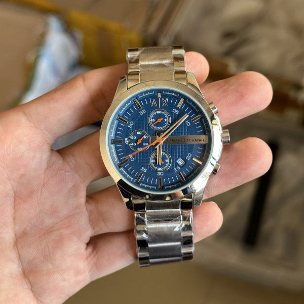 Armani Exchange Hampton AX2155 Men's Chronograph Watch – Blue Dial with Silver Stainless Steel Strap