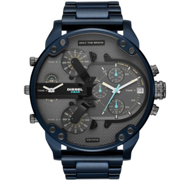 Diesel DZ7414 Daddy 2.0 Chronograph Men's Watch – Grey Dial & Blue Stainless Steel Strap