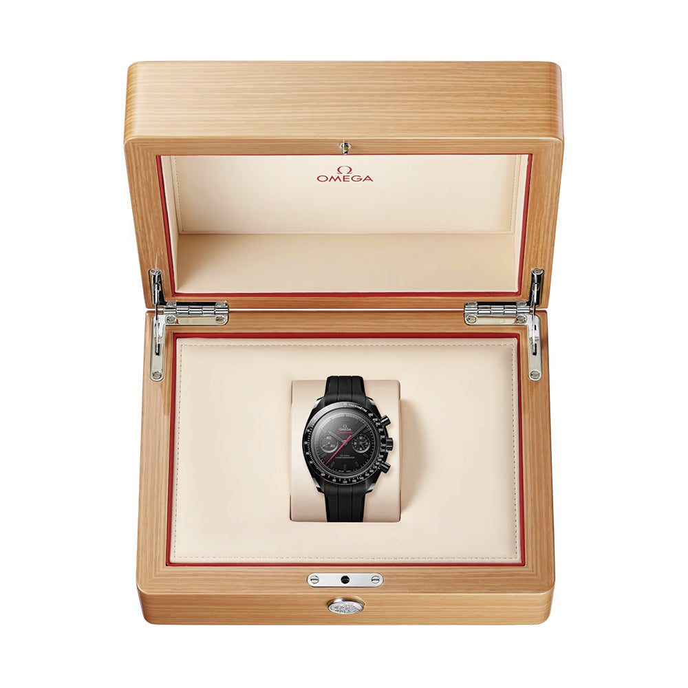 OMEGA Speedmaster Dark Side of the Moon Black Ceramic 44.25mm - Full Black w/ Red Seconds Hand on Rubber Strap